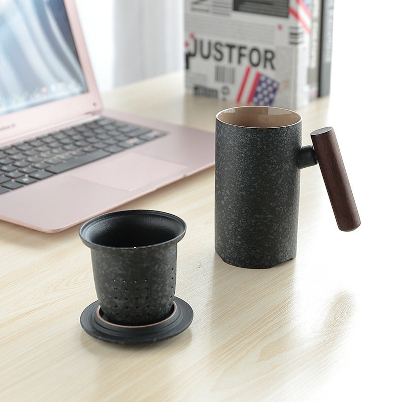 SoraCha Traditional Tea Cup – Japanese Ceramic Cup with Wooden Handle, Lid & Tea Strainer