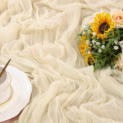 BohemeFold Table Runner – Soft Chambray Voile with Twisted Boho Fringe