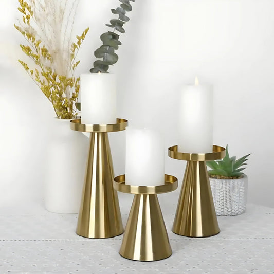 Hikari Brass Candle Holders – Set of Three Sculptural Forms