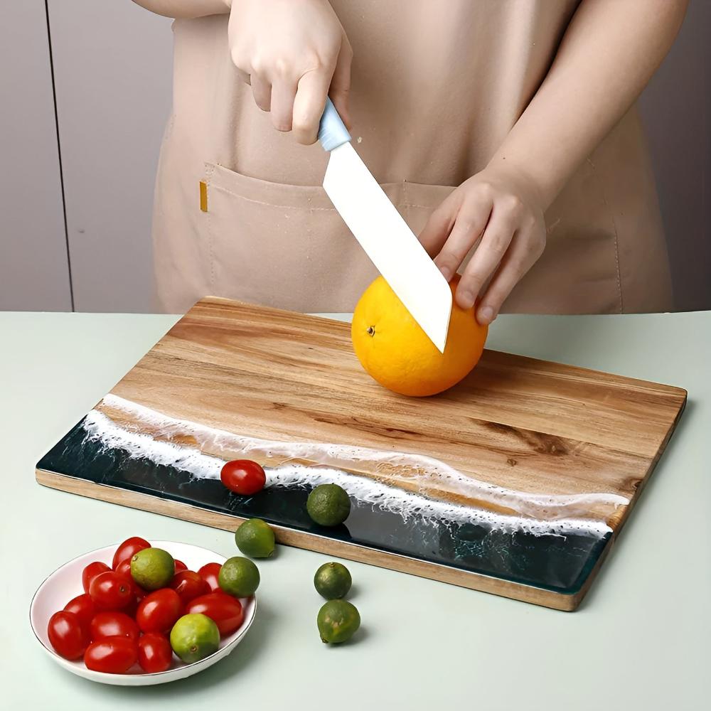 TideCraft Acacia Cutting Board – Ocean Resin Art Meets Natural Wood Beauty