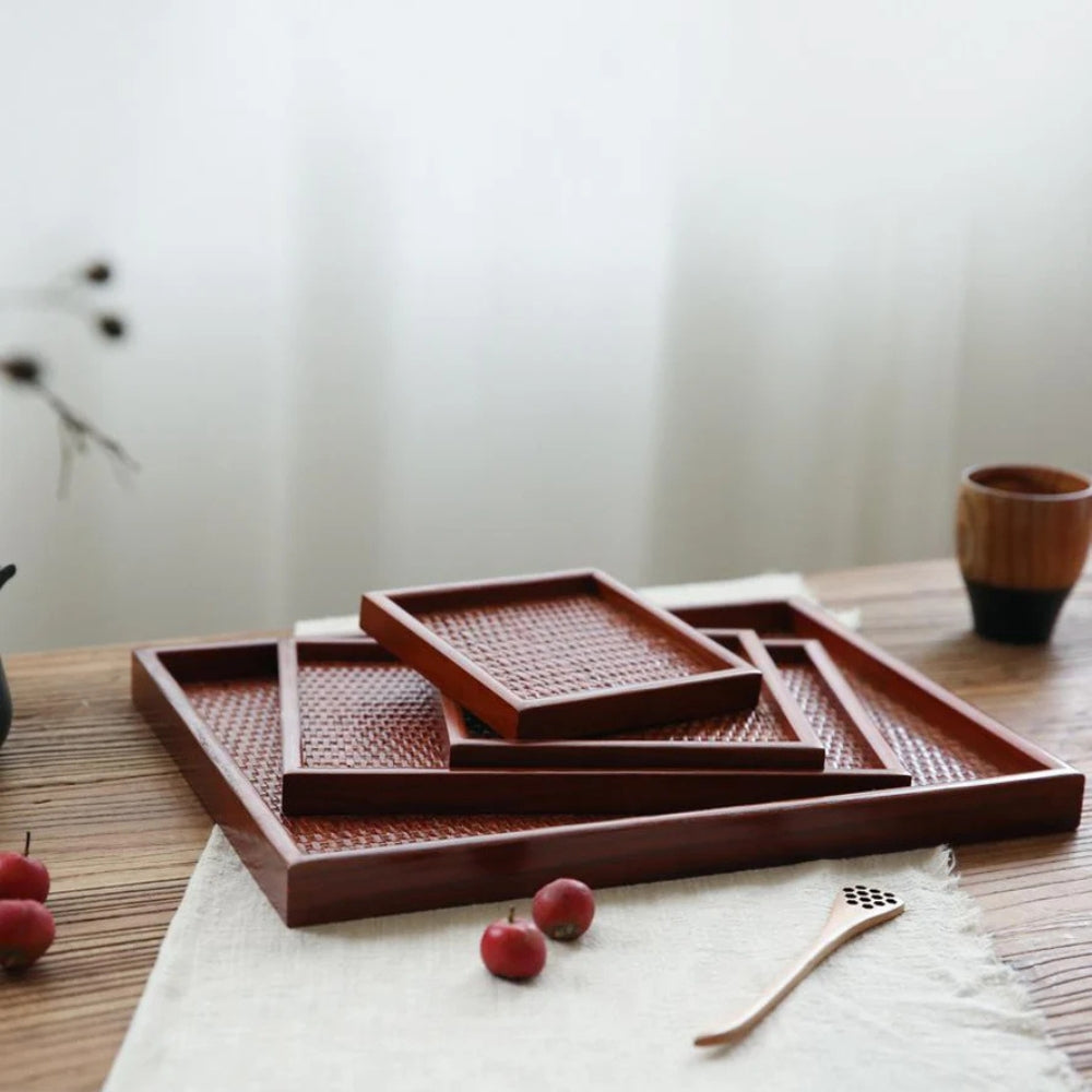 Yuzen Handcrafted Rattan & Wood Tea Tray