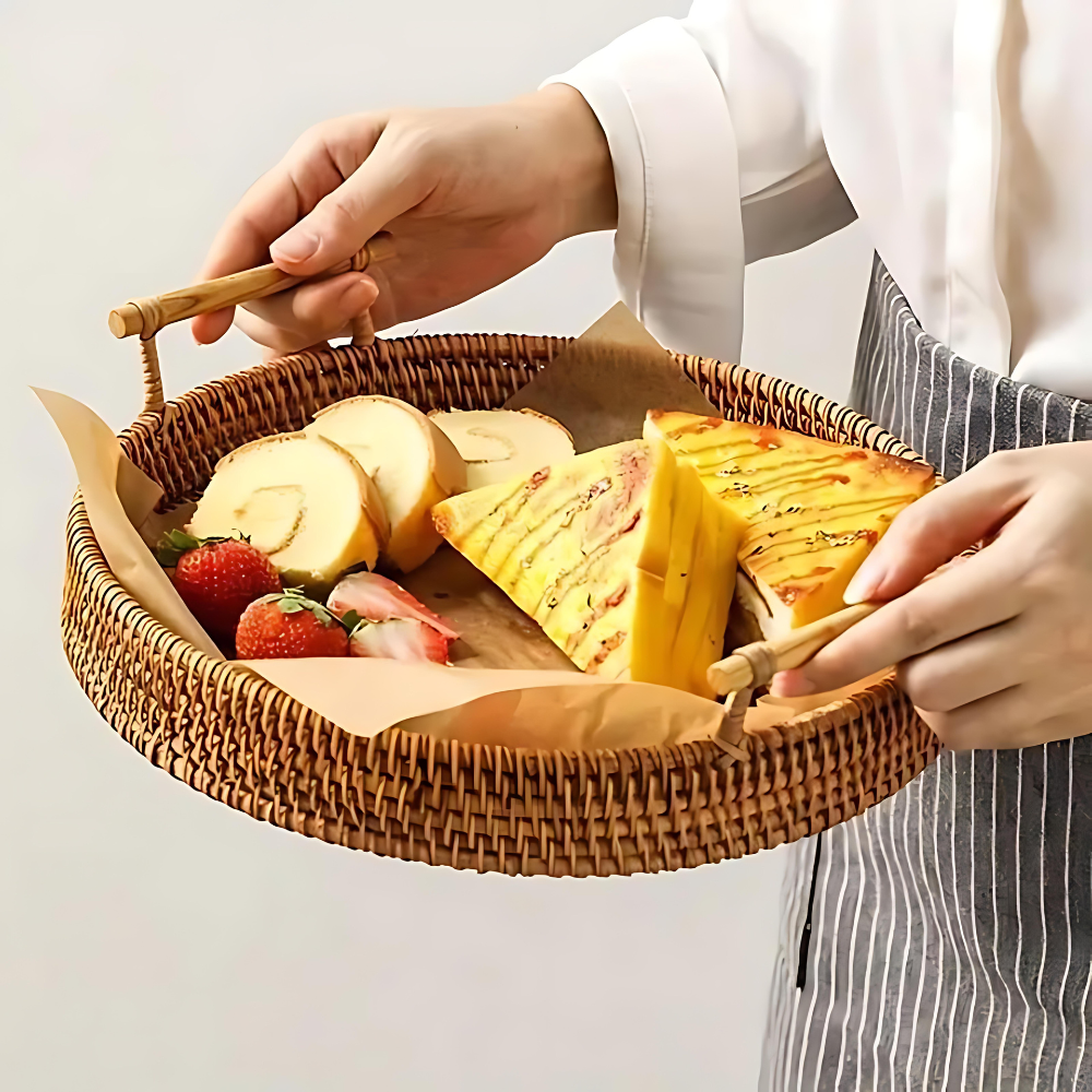 HarvestWeave Handcrafted Rattan Serving Tray
