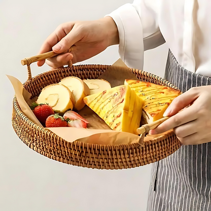 HarvestWeave Handcrafted Rattan Serving Tray