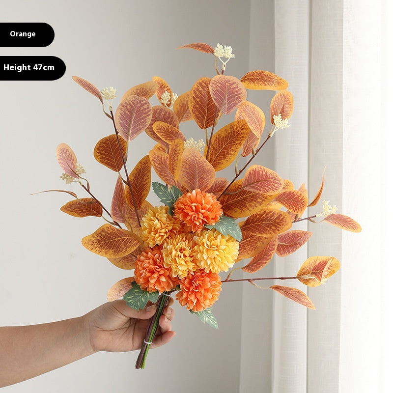 FloraStill Bouquet – Faux Eucalyptus & Chrysanthemum Stems in Soft, Neutral Tones