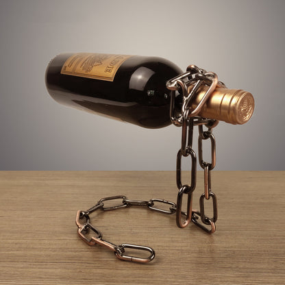 LoftLink Iron Chain Wine Holder – Elevated Metal Display for One Bottle