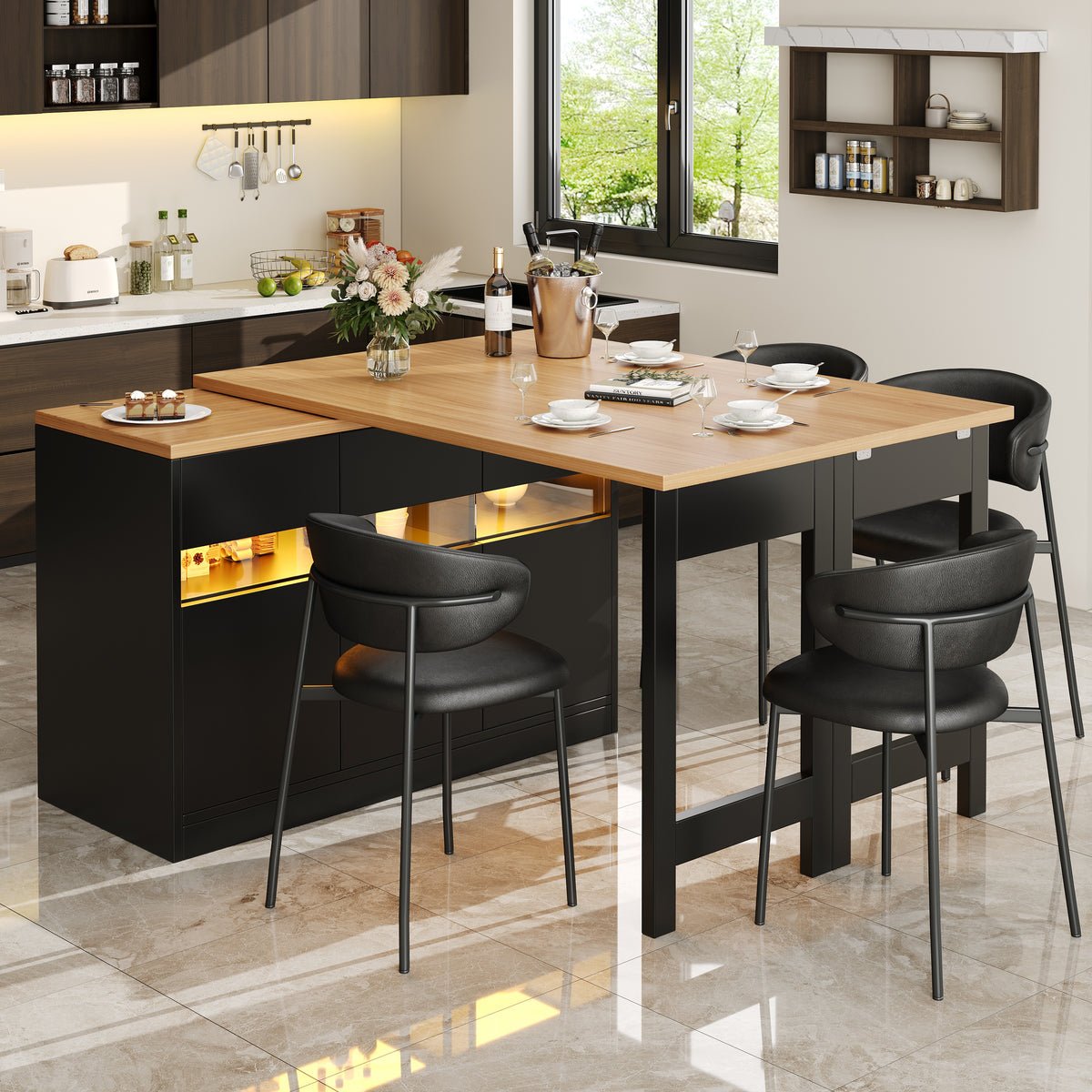 Extendable Kitchen Island Table "Mila" room setting lifestyle photo in kitchen