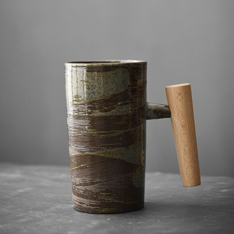 Shizuku Ceramic Mug – Japanese-Inspired Stoneware with Wooden Handle