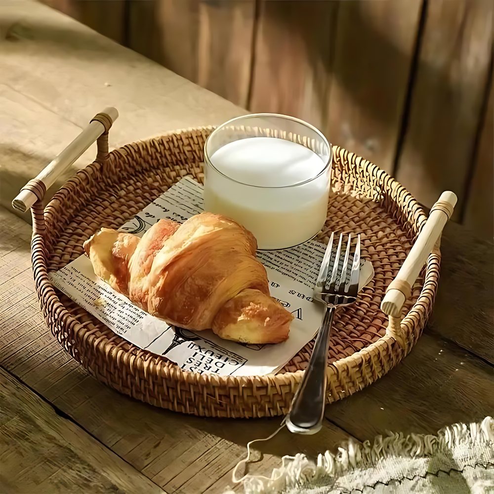HarvestWeave Handcrafted Rattan Serving Tray