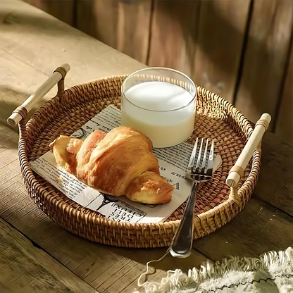 HarvestWeave Handcrafted Rattan Serving Tray