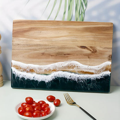 TideCraft Acacia Cutting Board – Ocean Resin Art Meets Natural Wood Beauty
