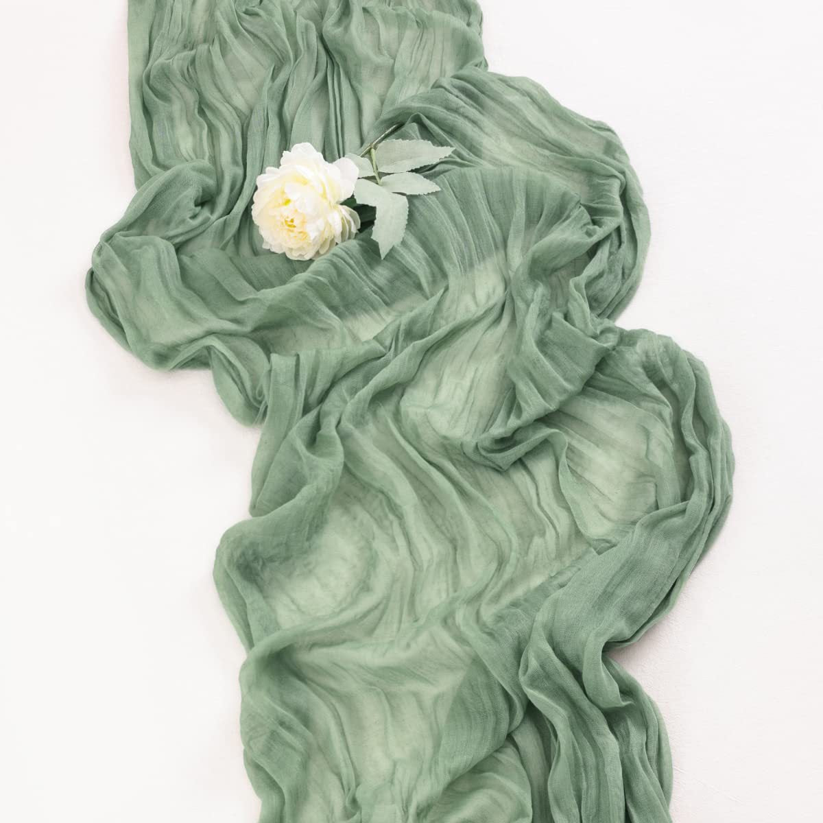 BohemeFold Table Runner – Soft Chambray Voile with Twisted Boho Fringe