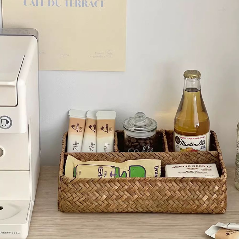 TideWeave Handcrafted Rattan Desk Organiser