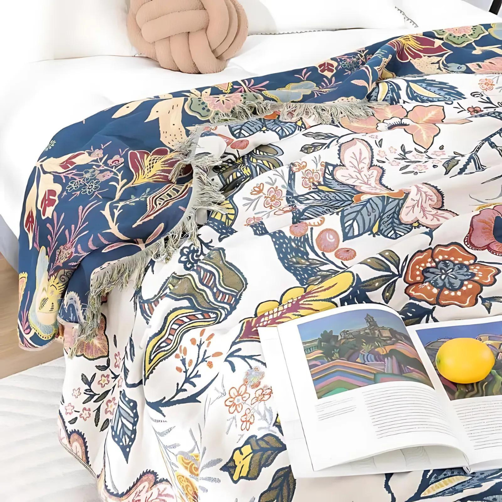 BrushBloom Boho Throw – Lightweight Artistic Floral Blanket for Layered Living