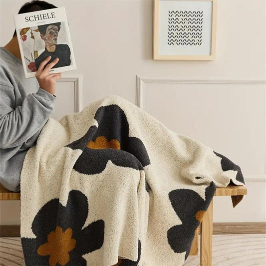 BloomWeave Floral Knitted Blanket – Soft Layers of Calm & Artistic Charm