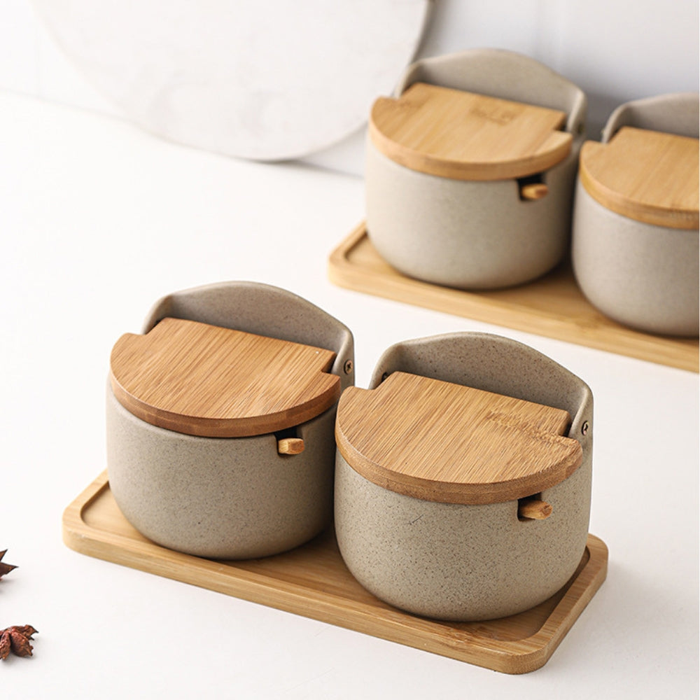 ZenSpice Ceramic & Bamboo Jar Set – Calm Storage for Modern Kitchens
