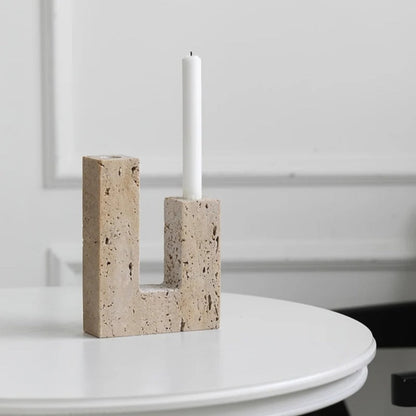 Tōrō Travertine Candle Holder – Dual Sculpted Form
