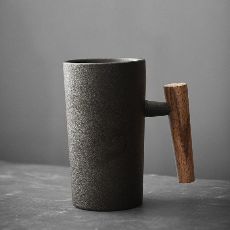 Shizuku Ceramic Mug – Japanese-Inspired Stoneware with Wooden Handle