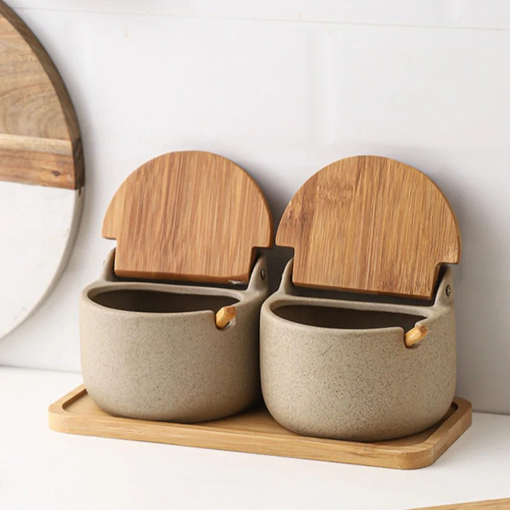 ZenSpice Ceramic & Bamboo Jar Set – Calm Storage for Modern Kitchens