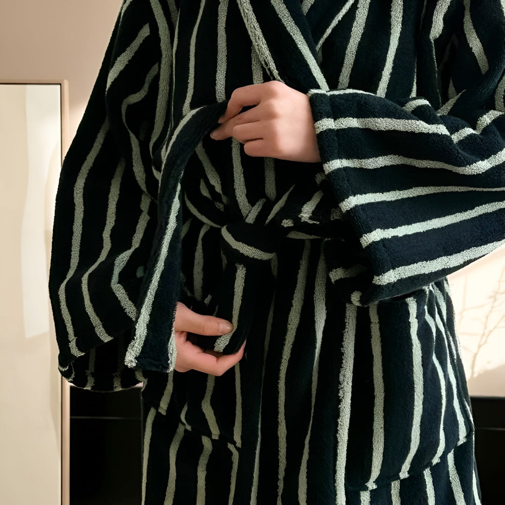LineaLoom Cotton Robe – Effortless Calm in Soft, Striped Layers