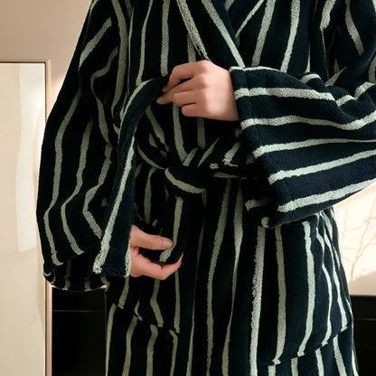 LineaLoom Cotton Robe – Effortless Calm in Soft, Striped Layers