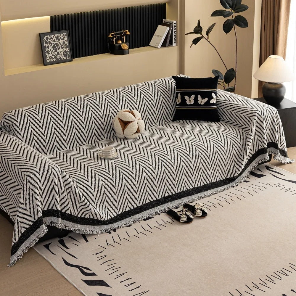 Hishika Chevron Tassel Sofa Cover