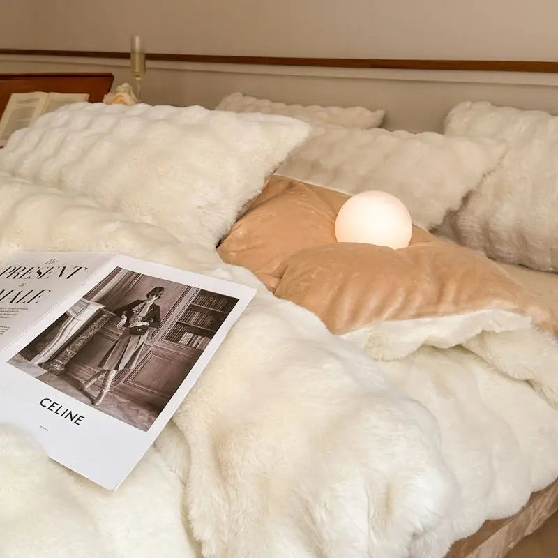 MiraFur Velvet Winter Duvet Cover – 4-Piece Ultra-Soft Faux Rabbit Set