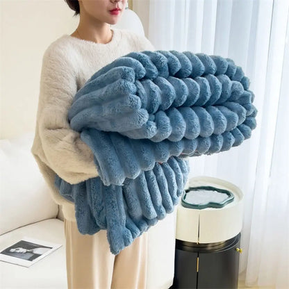 StriaFur Throw Blanket – Textured Faux Fur Blanket for Bold Comfort & Layered Luxury