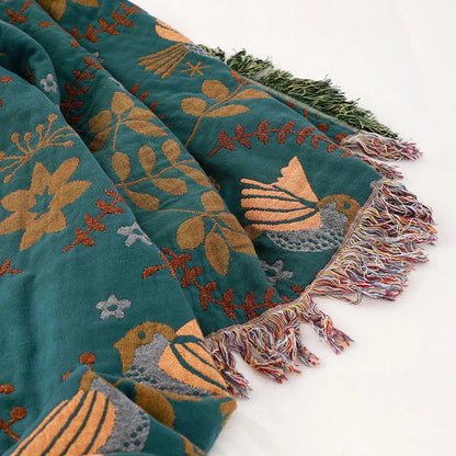 NordNest Reversible Throw – Scandinavian Bird Blanket for Bed & Sofa