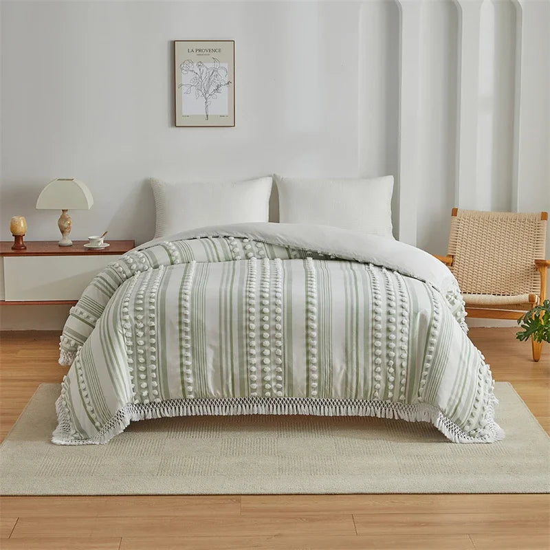 Satori Stripe Duvet Set – Soft Lines with Tassel Detail