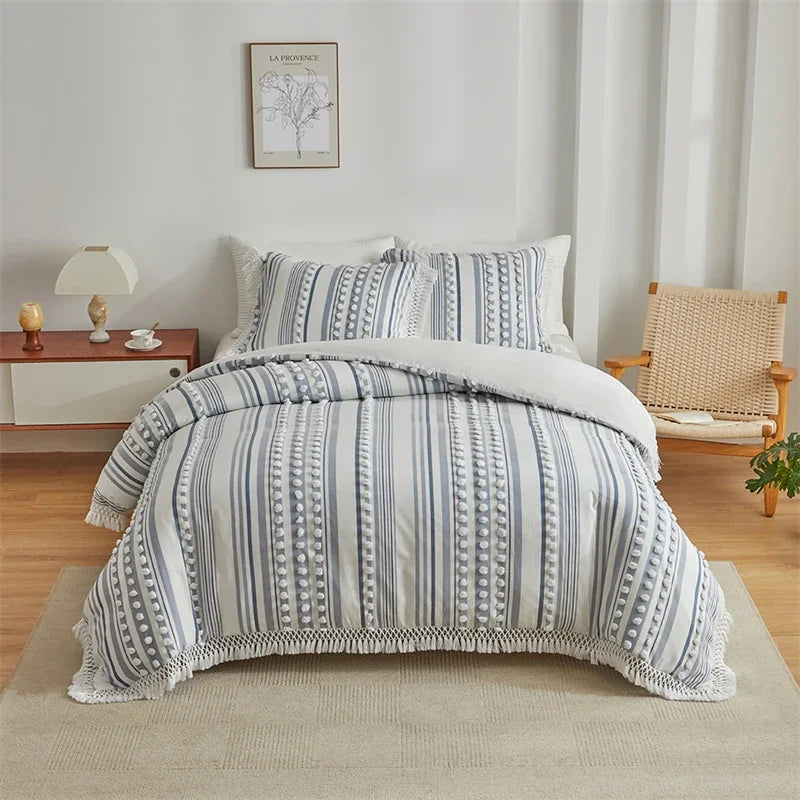 Satori Stripe Duvet Set – Soft Lines with Tassel Detail
