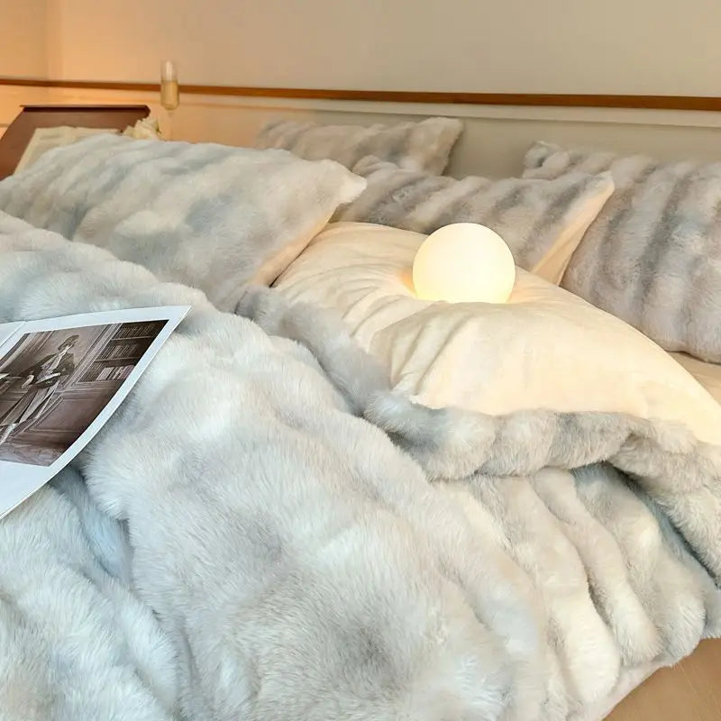 MiraFur Velvet Winter Duvet Cover – 4-Piece Ultra-Soft Faux Rabbit Set