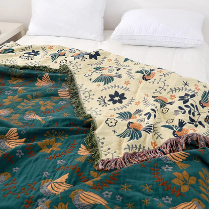 NordNest Reversible Throw – Scandinavian Bird Blanket for Bed & Sofa