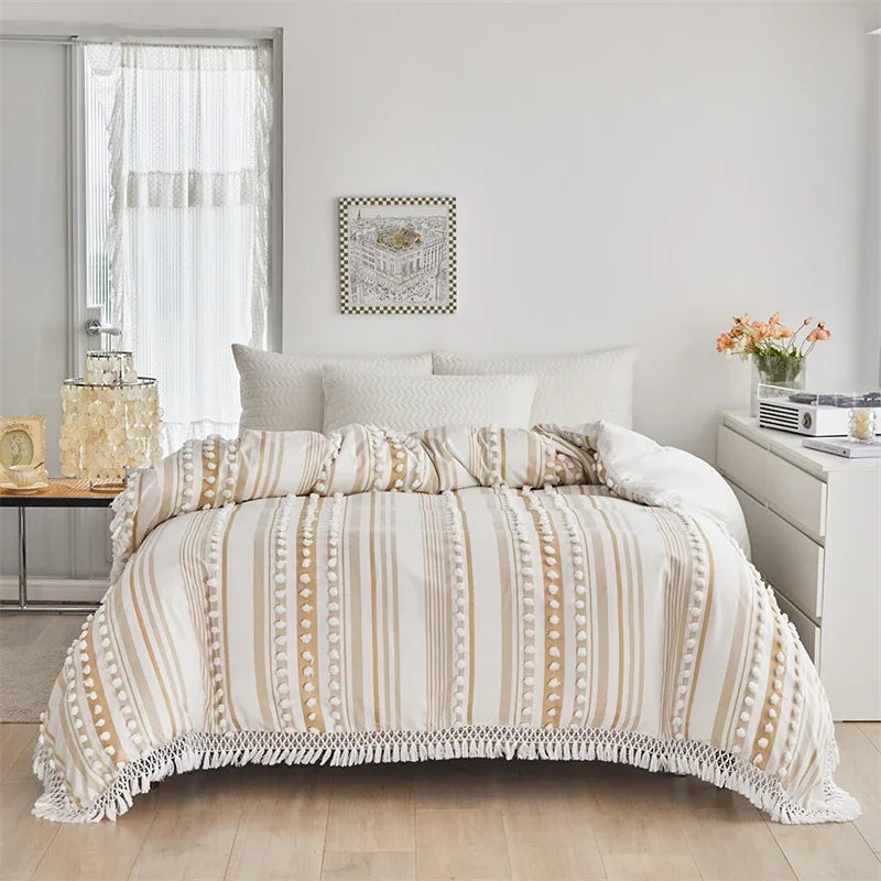 Satori Stripe Duvet Set – Soft Lines with Tassel Detail