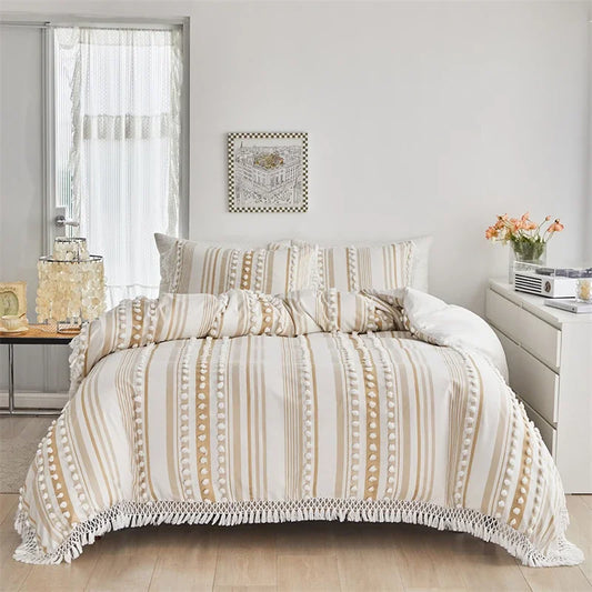 Satori Stripe Duvet Set – Soft Lines with Tassel Detail