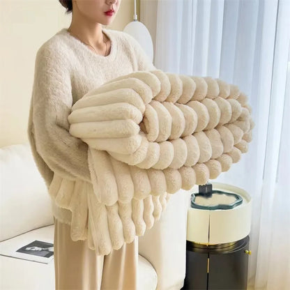 StriaFur Throw Blanket – Textured Faux Fur Blanket for Bold Comfort & Layered Luxury