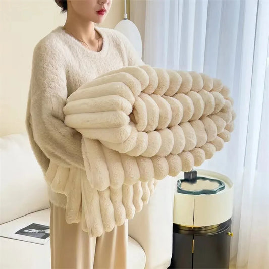 StriaFur Throw Blanket – Textured Faux Fur Blanket for Bold Comfort & Layered Luxury