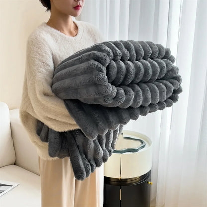 StriaFur Throw Blanket – Textured Faux Fur Blanket for Bold Comfort & Layered Luxury