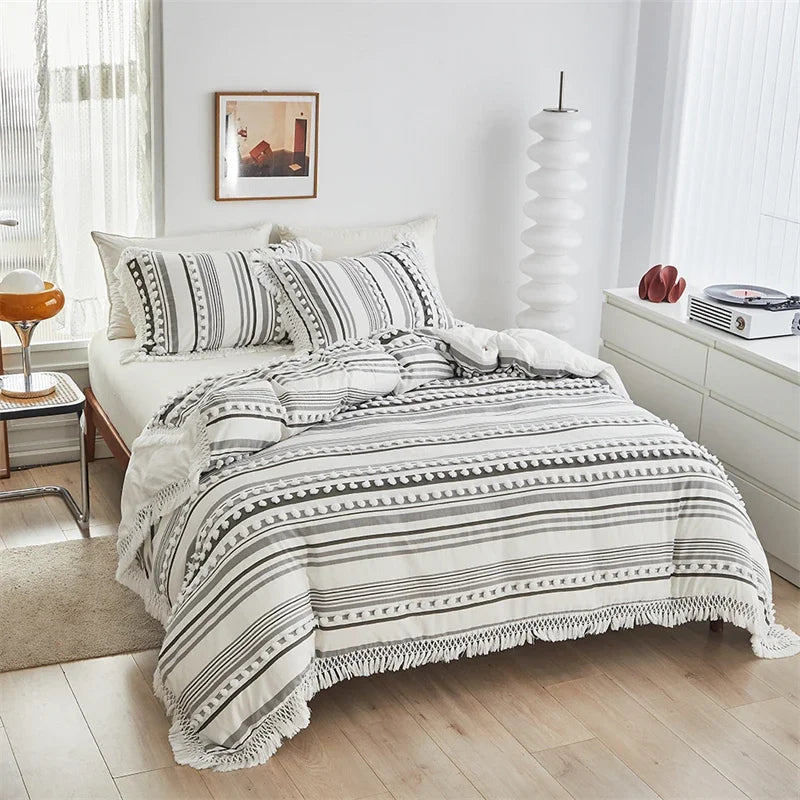 Satori Stripe Duvet Set – Soft Lines with Tassel Detail