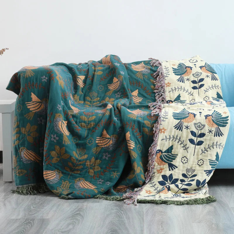 NordNest Reversible Throw – Scandinavian Bird Blanket for Bed & Sofa