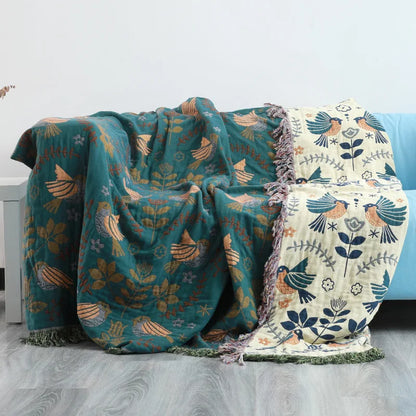 NordNest Reversible Throw – Scandinavian Bird Blanket for Bed & Sofa