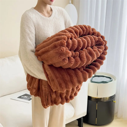 StriaFur Throw Blanket – Textured Faux Fur Blanket for Bold Comfort & Layered Luxury