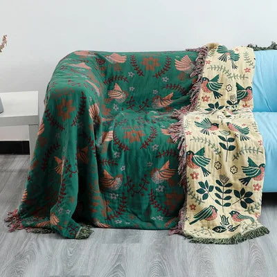 NordNest Reversible Throw – Scandinavian Bird Blanket for Bed & Sofa
