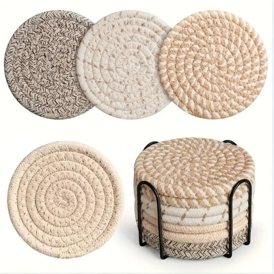 Asa Woven Rattan Coaster 8Pcs Set