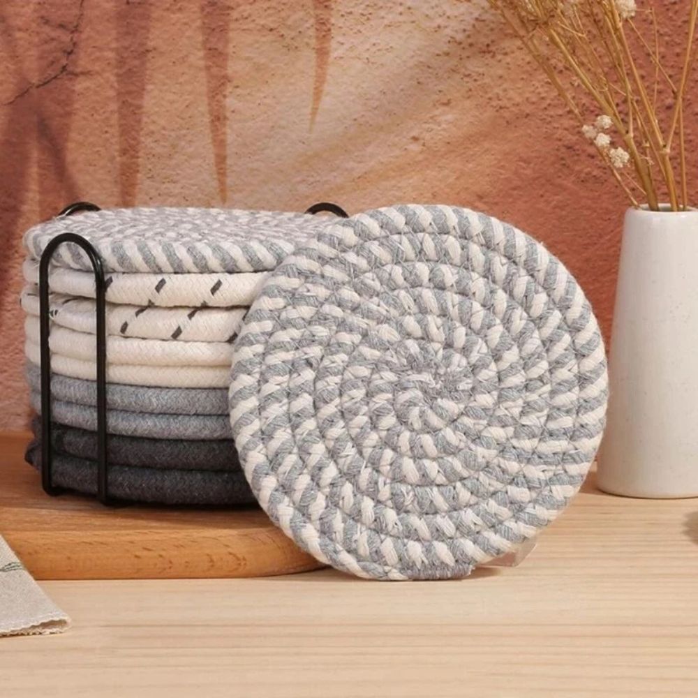 Asa Woven Rattan Coaster 8Pcs Set