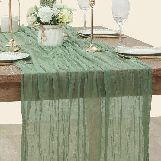 BohemeFold Table Runner – Soft Chambray Voile with Twisted Boho Fringe