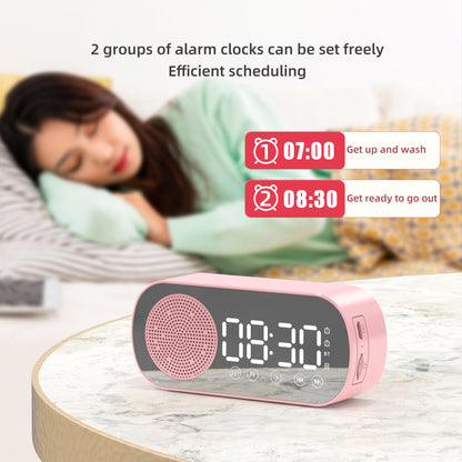 LumoTime Mirror Clock – LED Alarm with Bluetooth, FM Radio & USB Charging