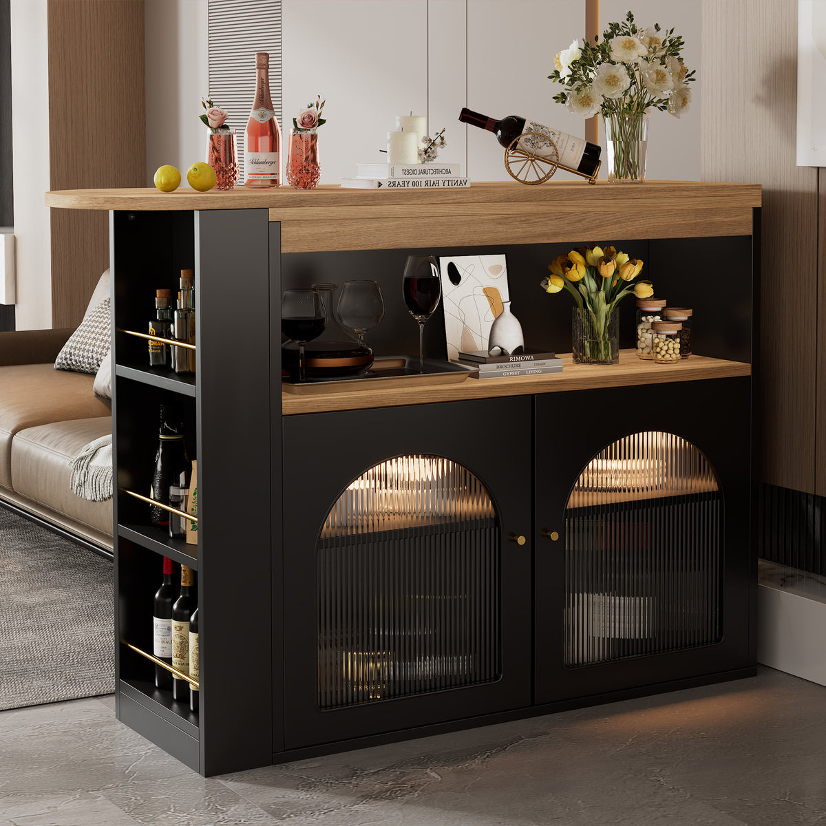 Extendable Kitchen Island Table with Storage and LED Light product detail photo in kitchen