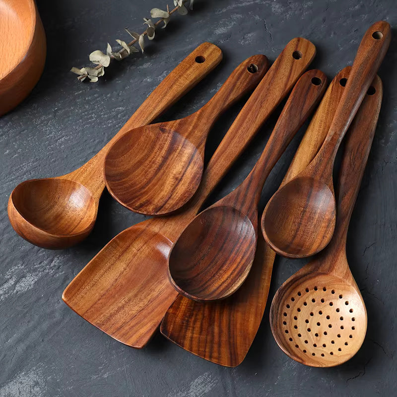 GrainServe Teak Utensil Set – Natural Wooden Cooking Set
