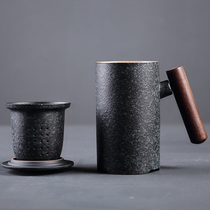 SoraCha Traditional Tea Cup – Japanese Ceramic Cup with Wooden Handle, Lid & Tea Strainer