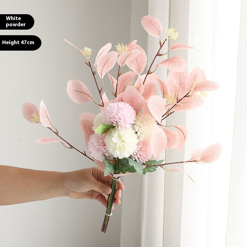 FloraStill Bouquet – Faux Eucalyptus & Chrysanthemum Stems in Soft, Neutral Tones